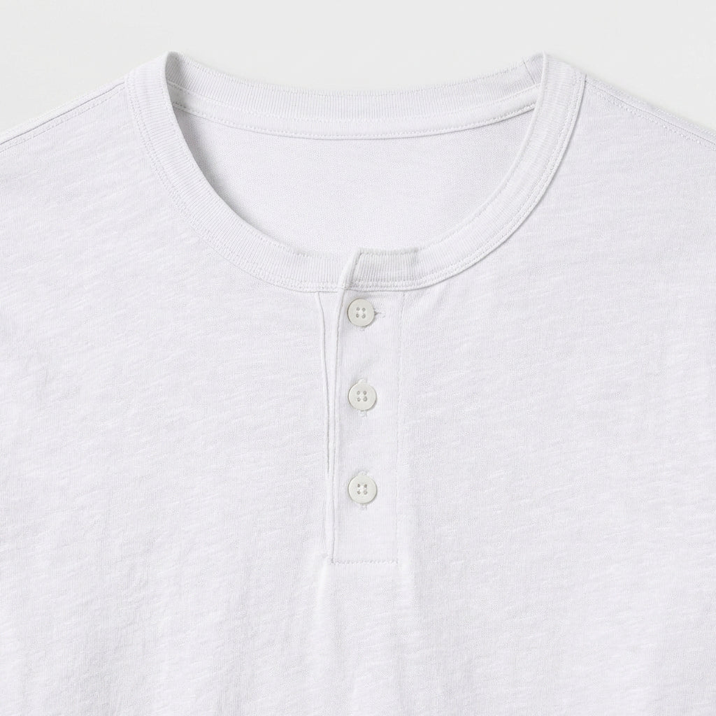 Chemise Henley Lin Manches Longues Patte Boutonnée pour Homme