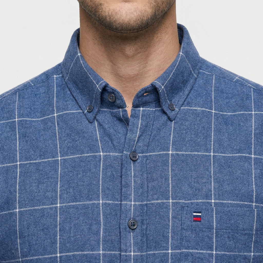 Chemise À Carreaux Tissage Structuré Coupe Régulière pour Homme