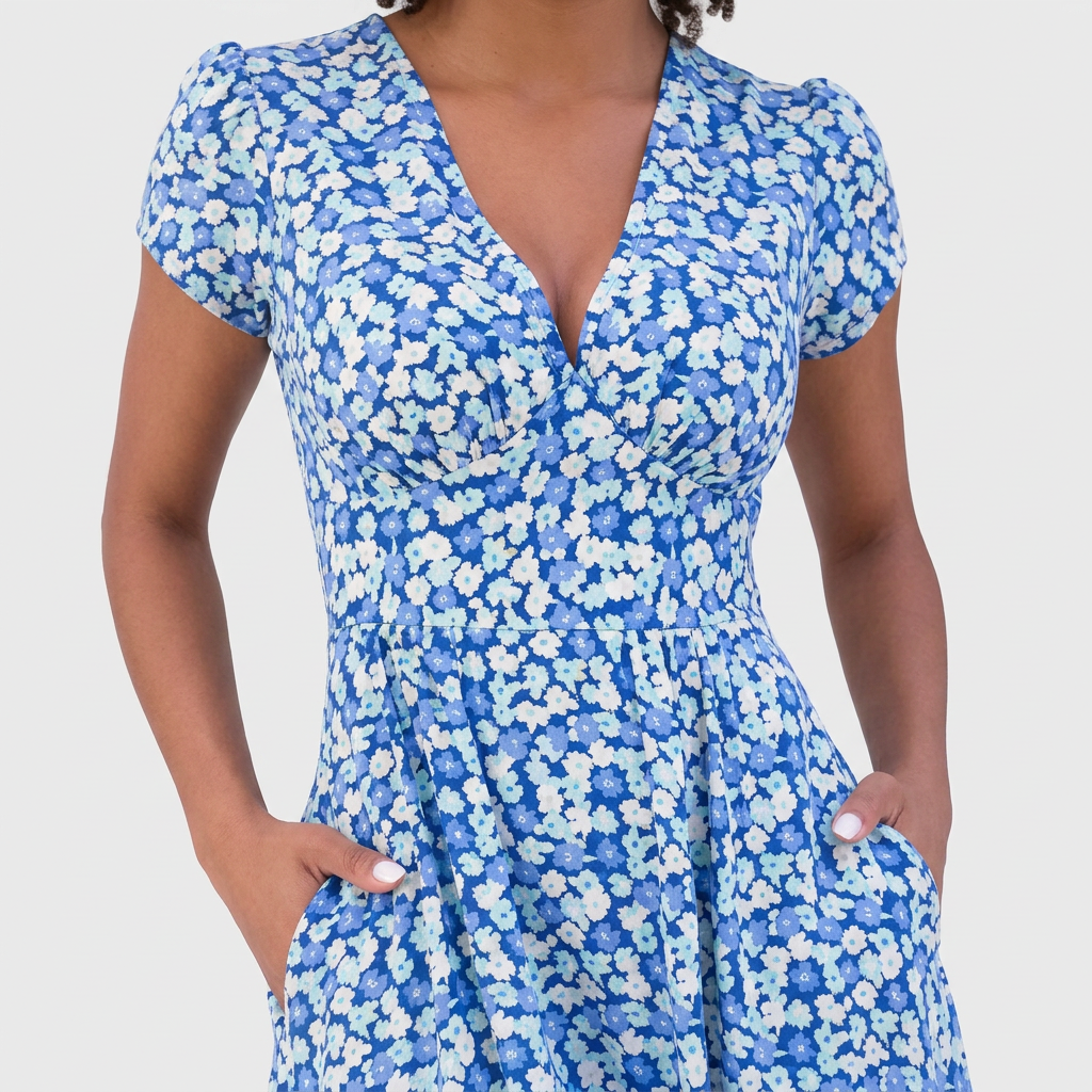 Robe Midi Florale Col V avec Poches pour Femme