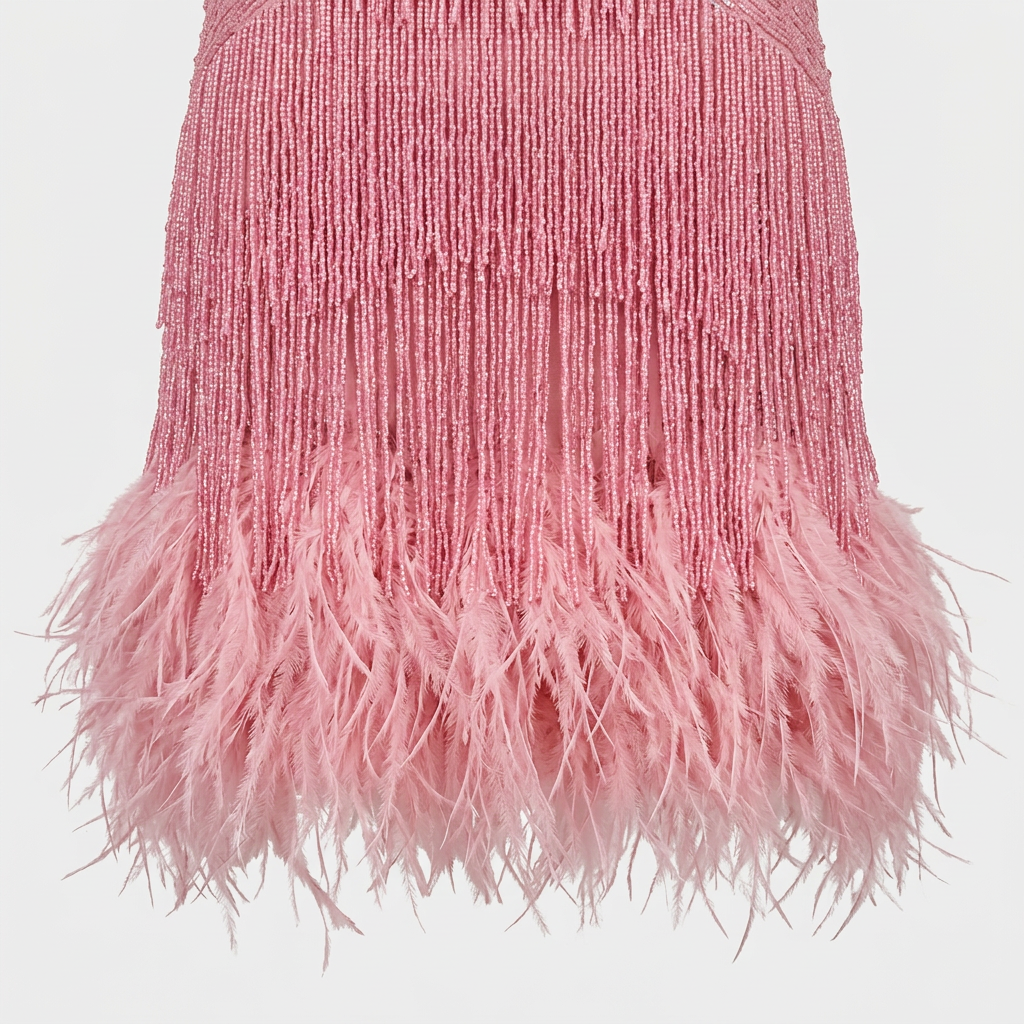 Robe Mini Ornée Plumes Silhouette Sculptée pour Femme