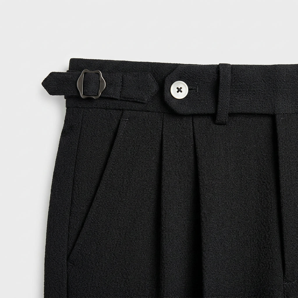 Pantalon Taille Haute Double Pince Boucle Latérale pour Homme