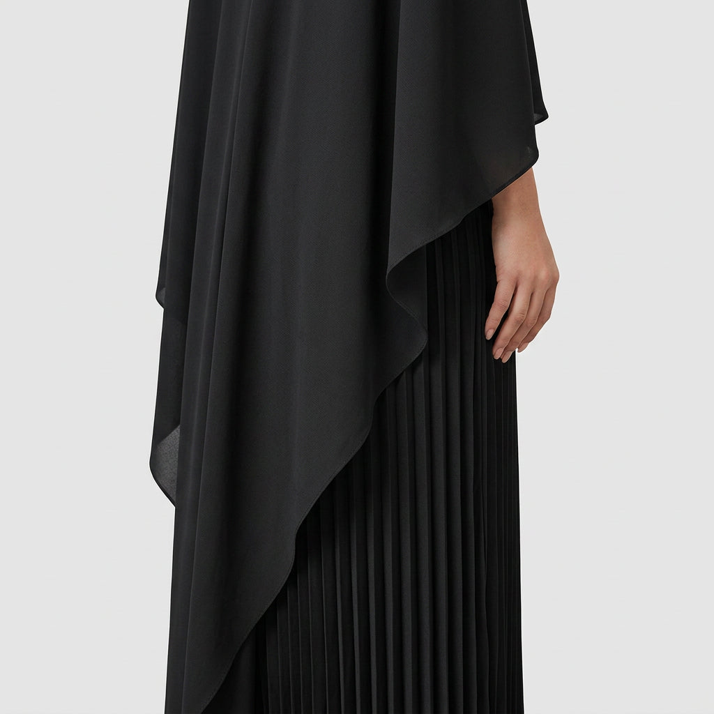 Women's Cape Overlay Pleated Maxi Dress