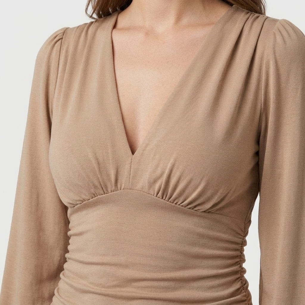 Blouse Col V Profond Taille Froncée pour Femme
