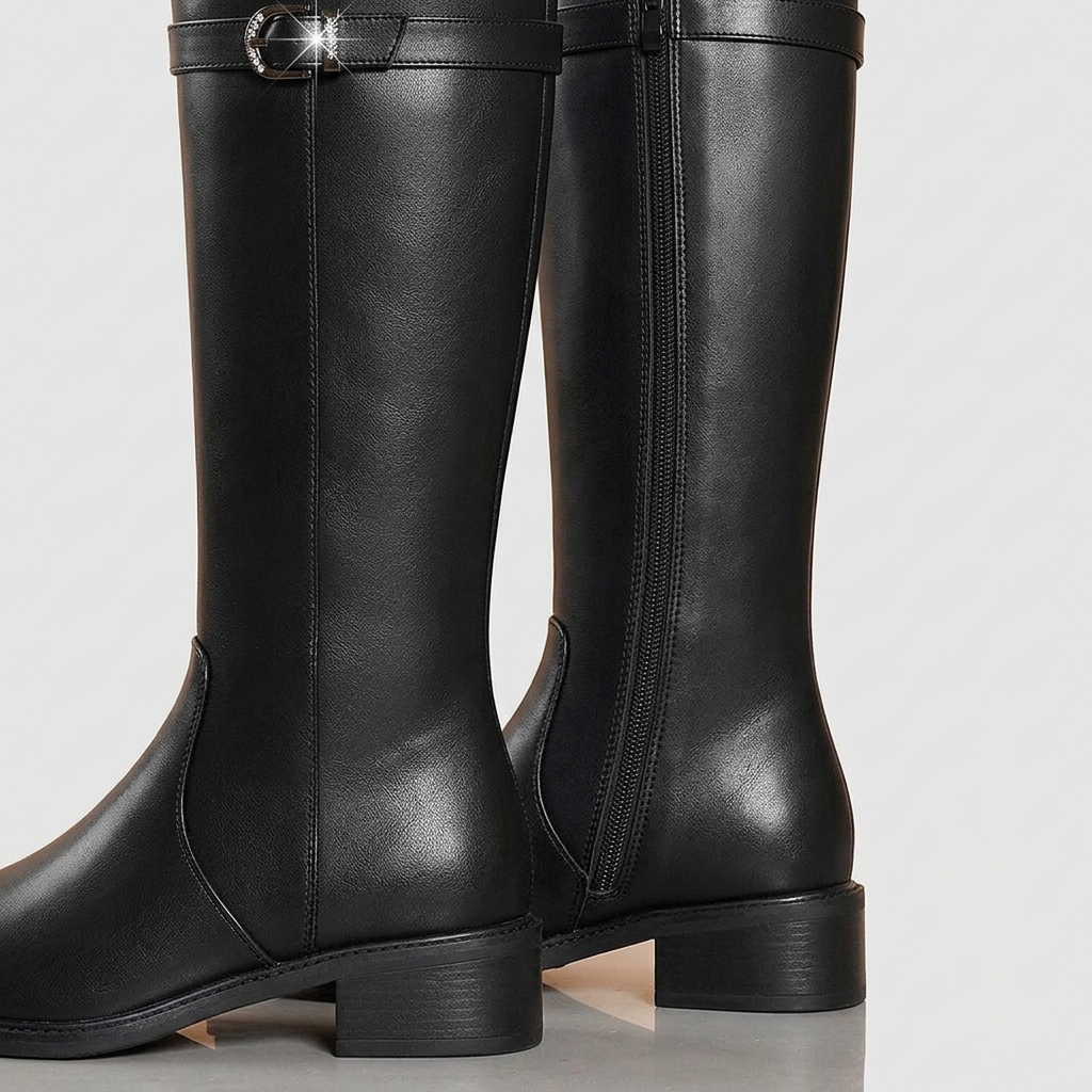 Bottes Cavalières Cuir Détail Métal Tige Haute pour Femme