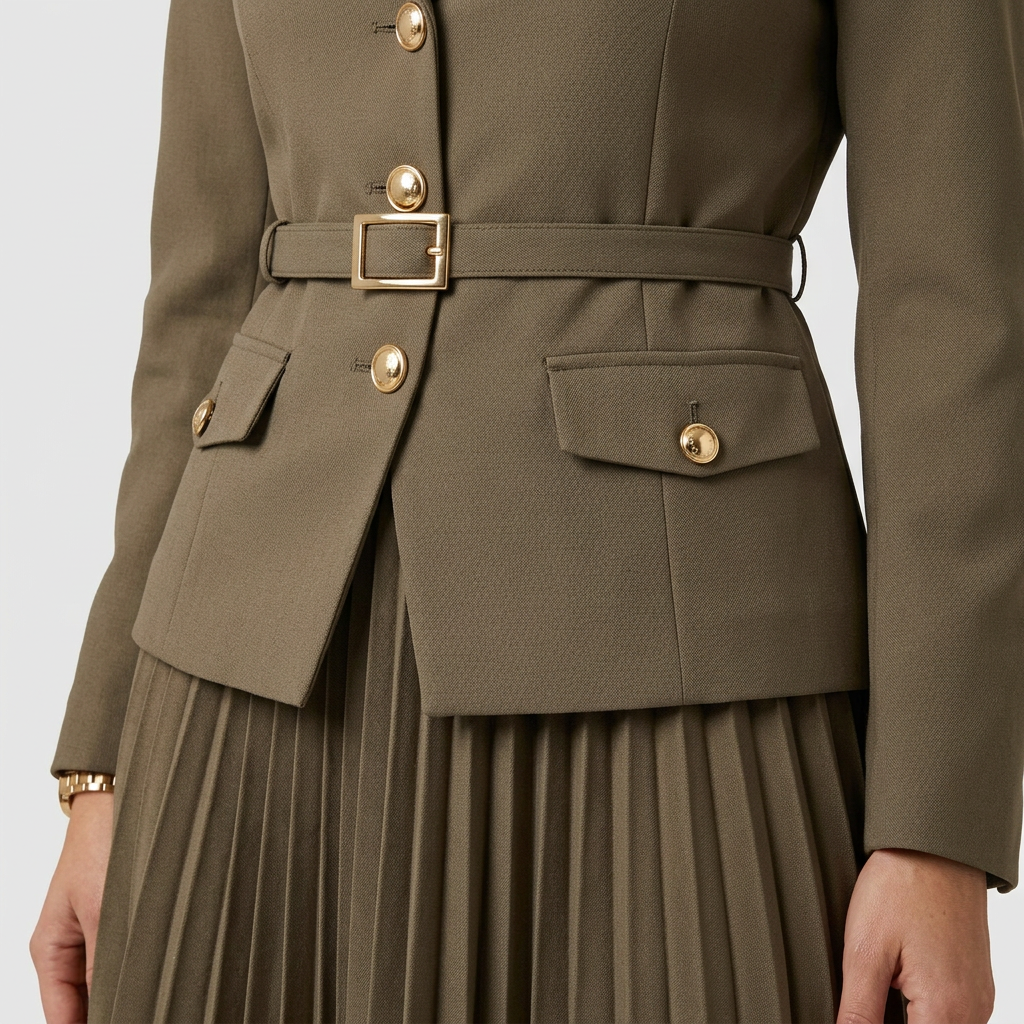 Ensemble Blazer Croisé et Jupe Plissée pour Femme