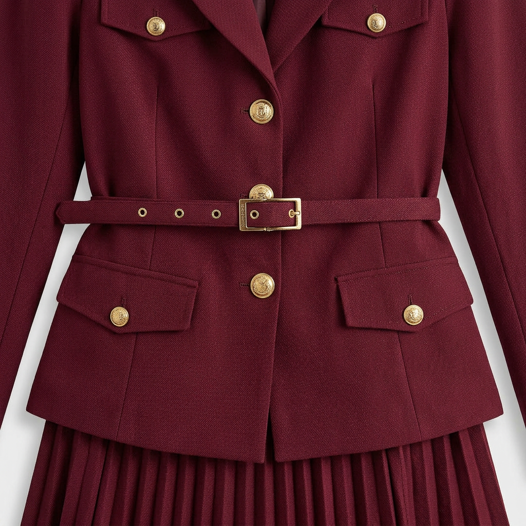 Ensemble Blazer Croisé et Jupe Plissée pour Femme