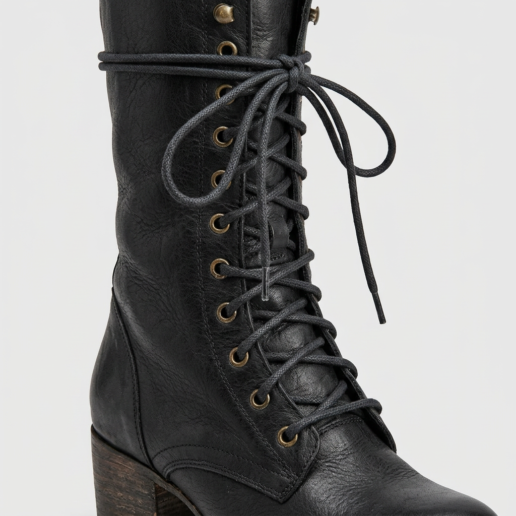 Bottes Hautes Lacées Talon Bloc pour Femme