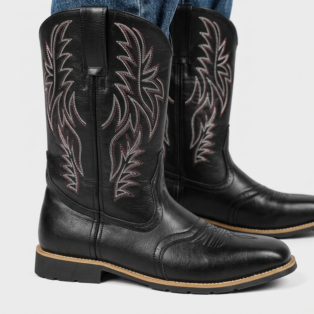 Bottes Western Brodées Mi-Mollet Bout Carré pour Homme