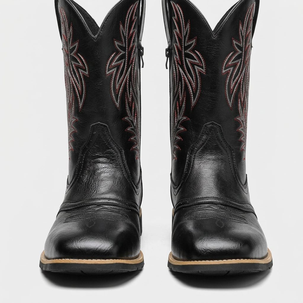 Bottes Western Brodées Mi-Mollet Bout Carré pour Homme