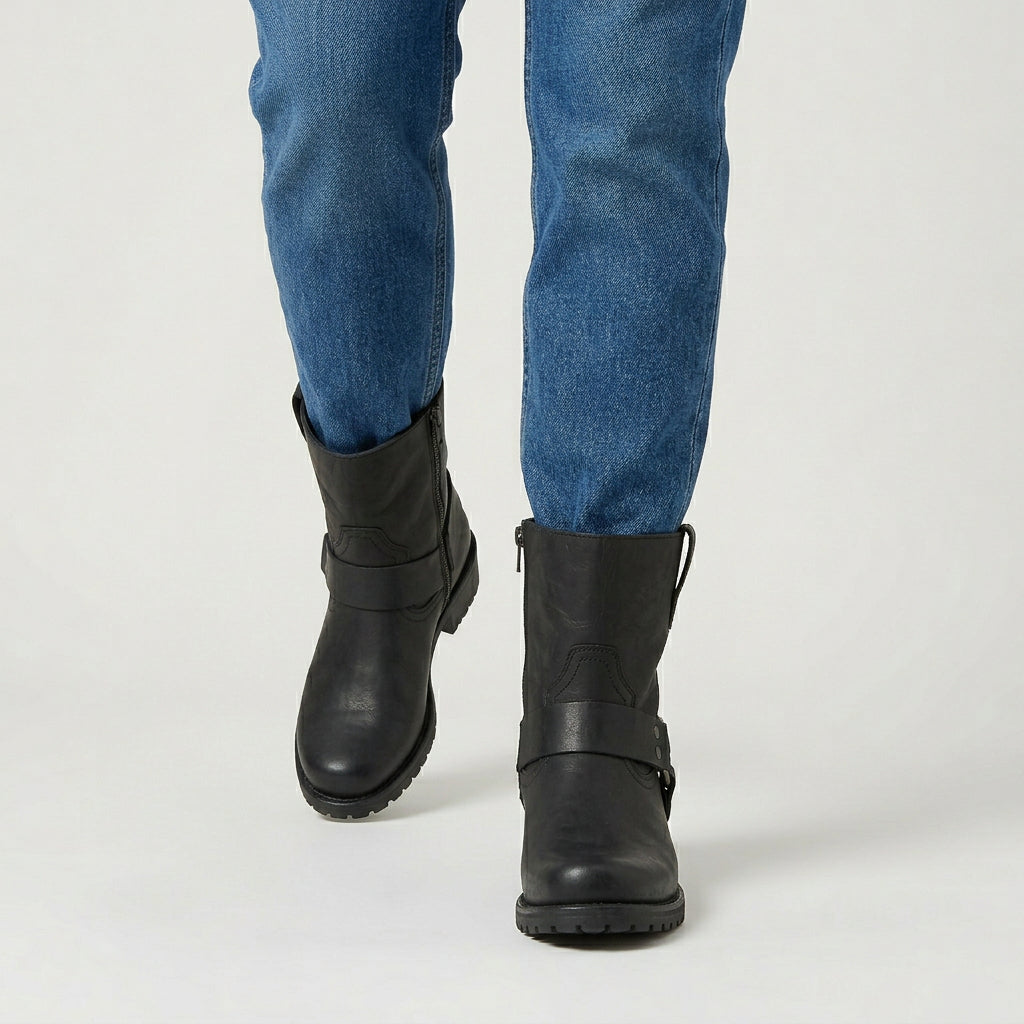Bottines Cuir Bride Cheville Talon Bloc pour Homme