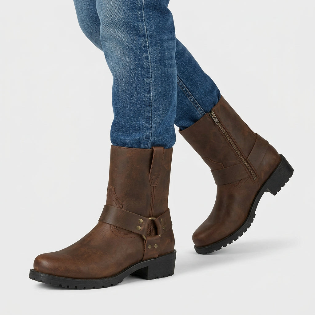 Bottines Cuir Bride Cheville Talon Bloc pour Homme