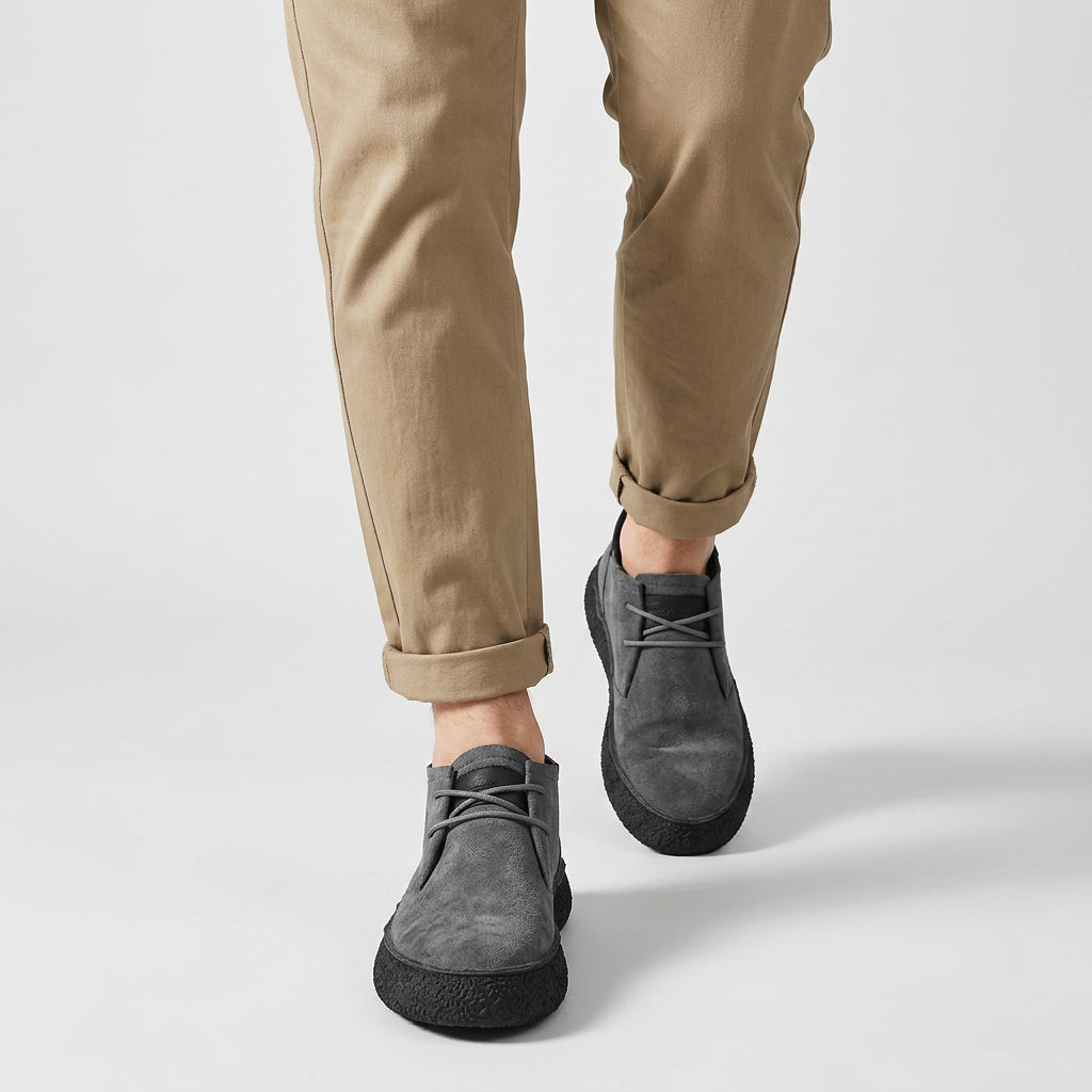 Women's Mid-Top Lace-Up Moccasins with Textured Sole and Structured Upper