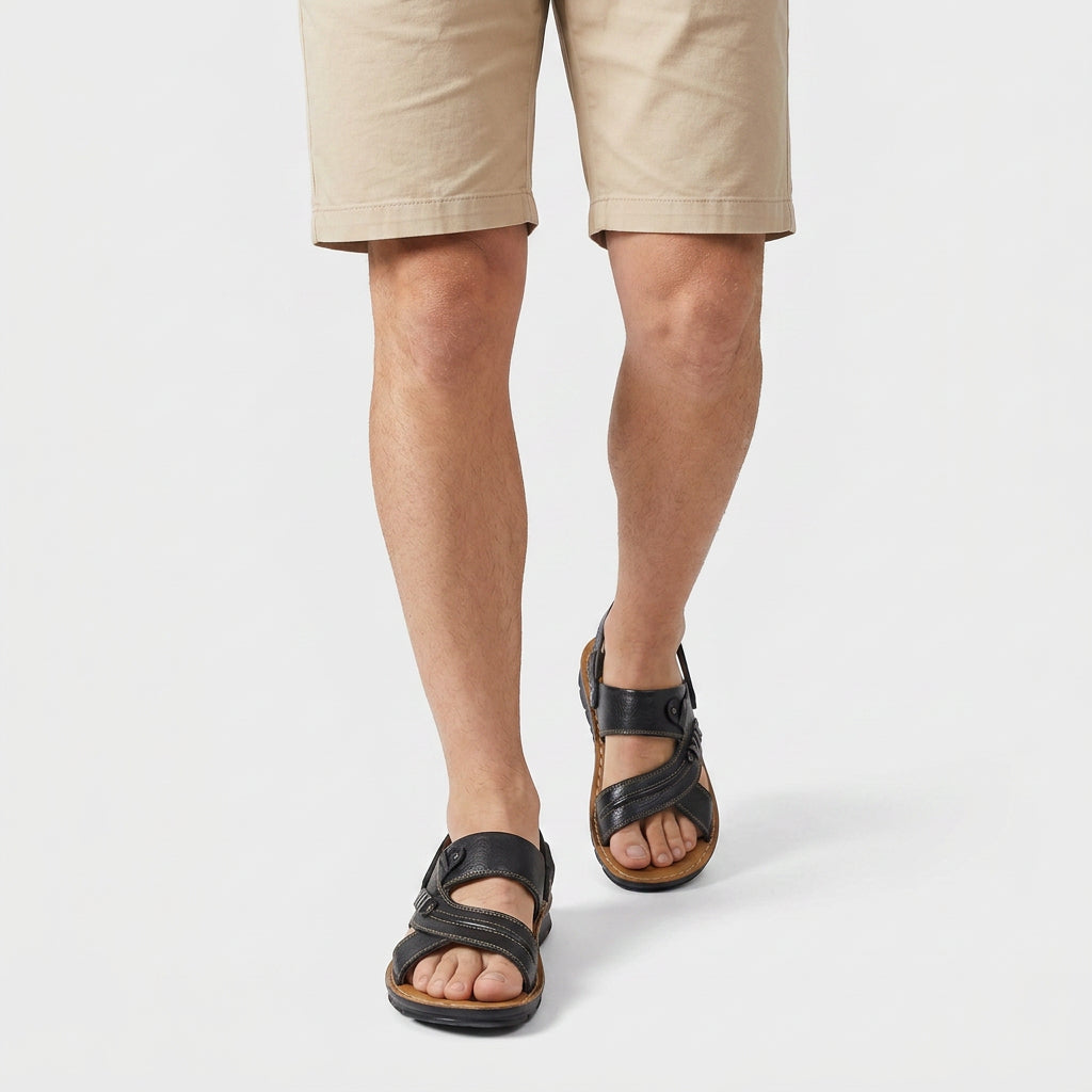 Sandales Cuir Brides Croisées Bout Ouvert pour Homme