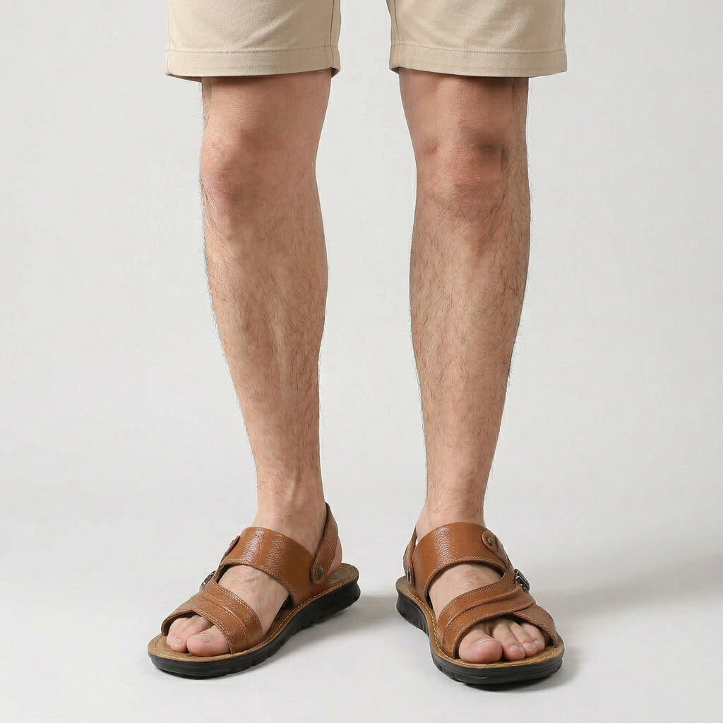 Sandales Cuir Brides Croisées Bout Ouvert pour Homme