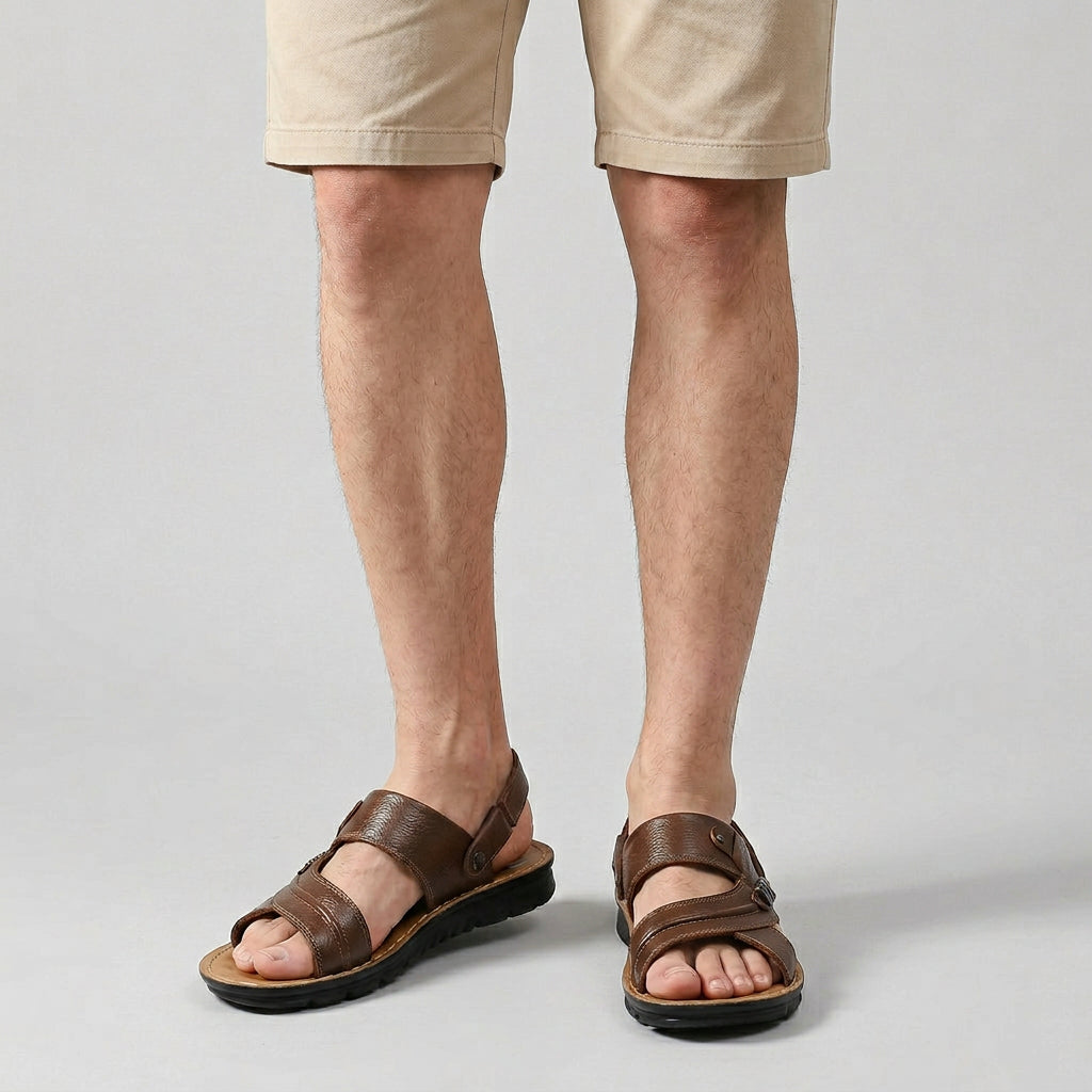 Sandales Cuir Brides Croisées Bout Ouvert pour Homme