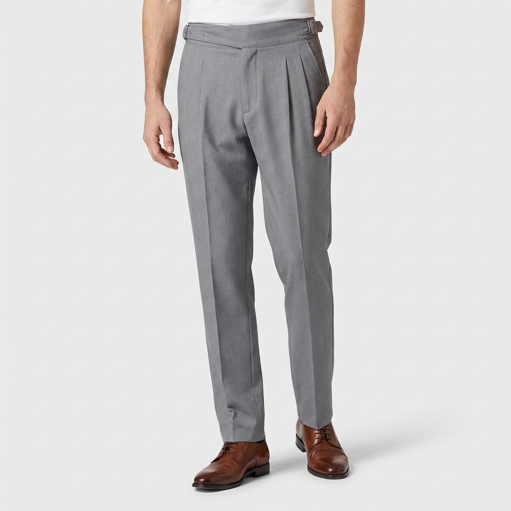 Pantalon Habillé Taille Haute Plissé Coupe Droite pour Homme