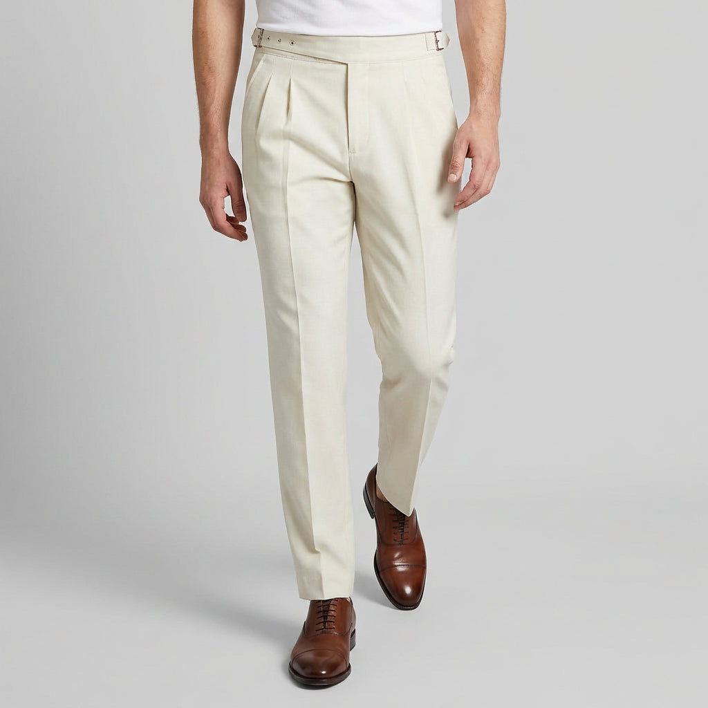 Pantalon Habillé Taille Haute Plissé Coupe Droite pour Homme