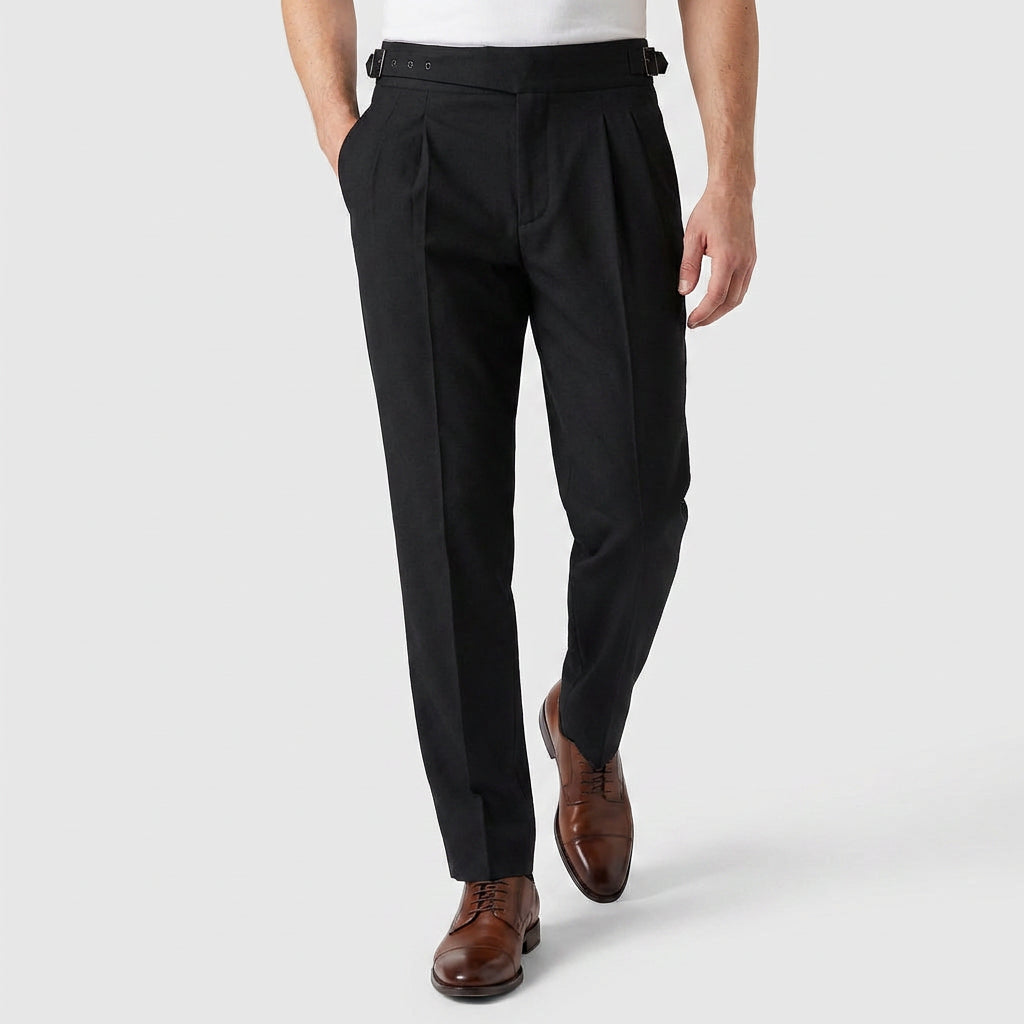 Pantalon Habillé Taille Haute Plissé Coupe Droite pour Homme
