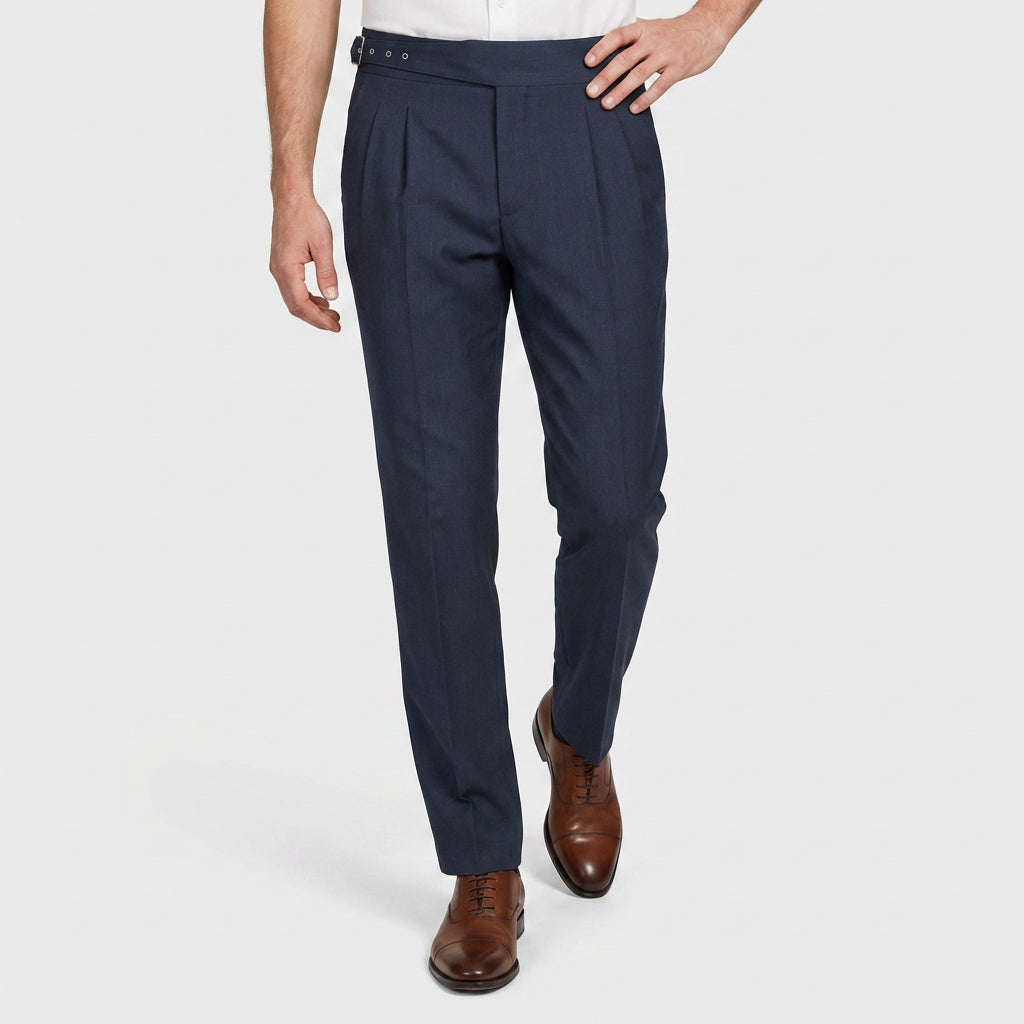 Pantalon Habillé Taille Haute Plissé Coupe Droite pour Homme