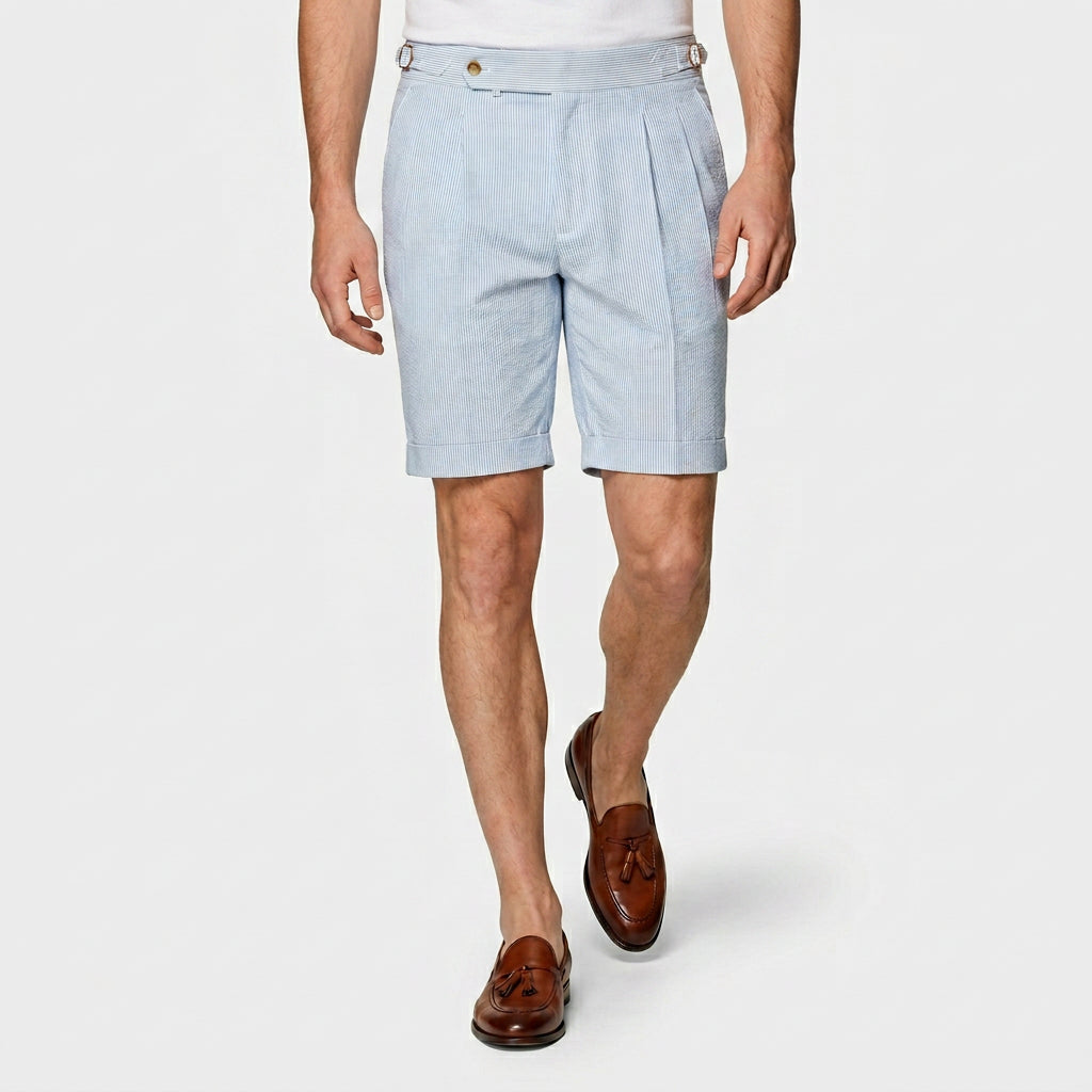 Short Chino Seersucker Taille Haute Plis Marqués pour Homme