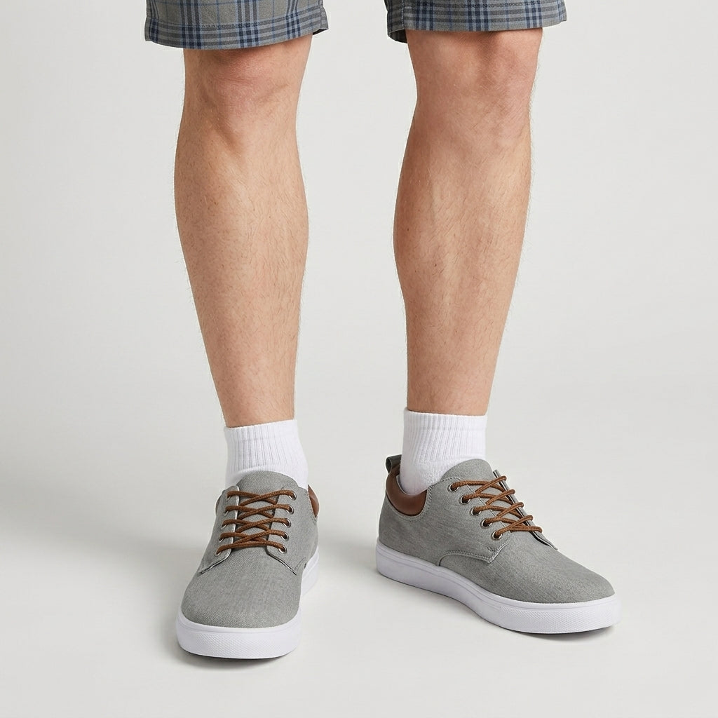 Baskets Toile Lacées Semelle Plate Talon Contrasté pour Homme