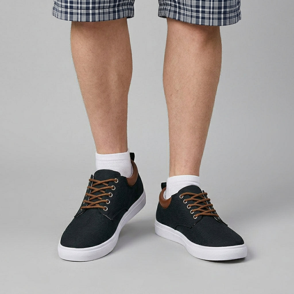 Baskets Toile Lacées Semelle Plate Talon Contrasté pour Homme