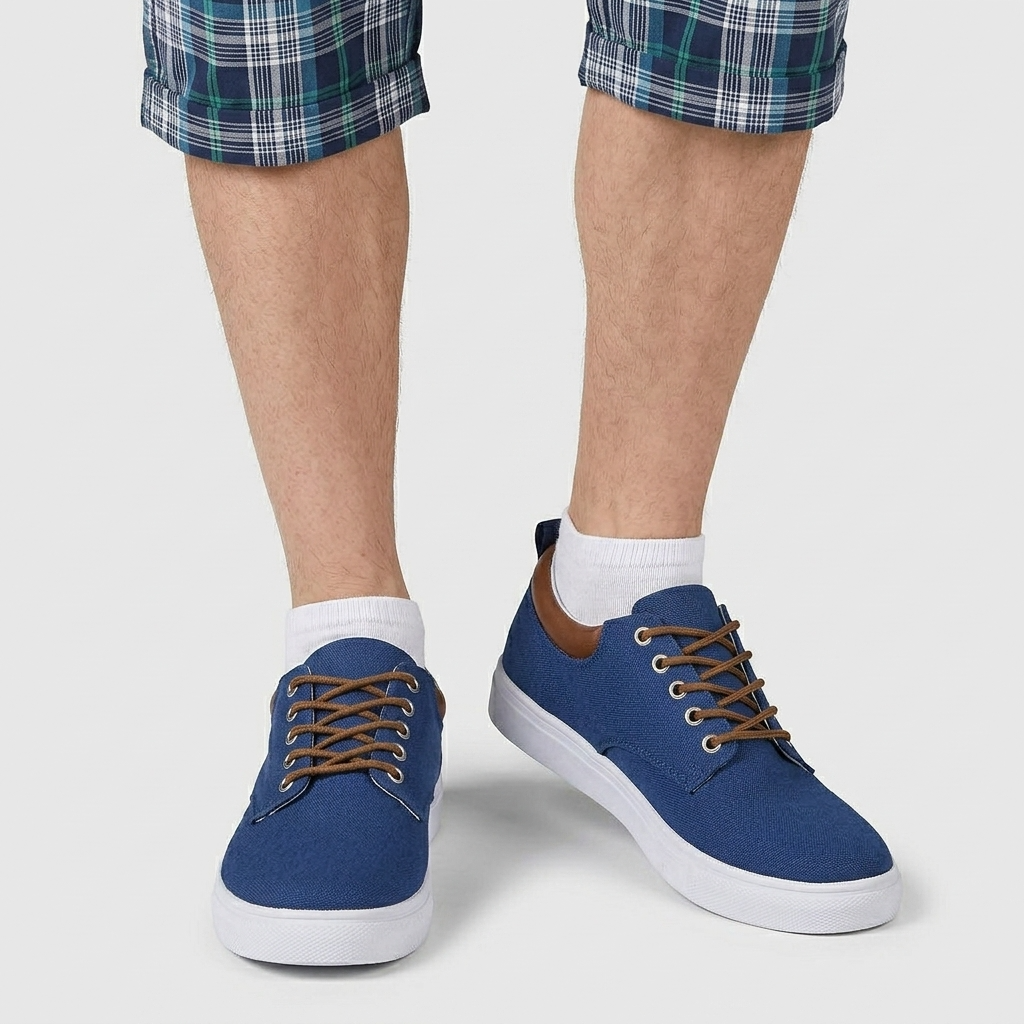 Baskets Toile Lacées Semelle Plate Talon Contrasté pour Homme