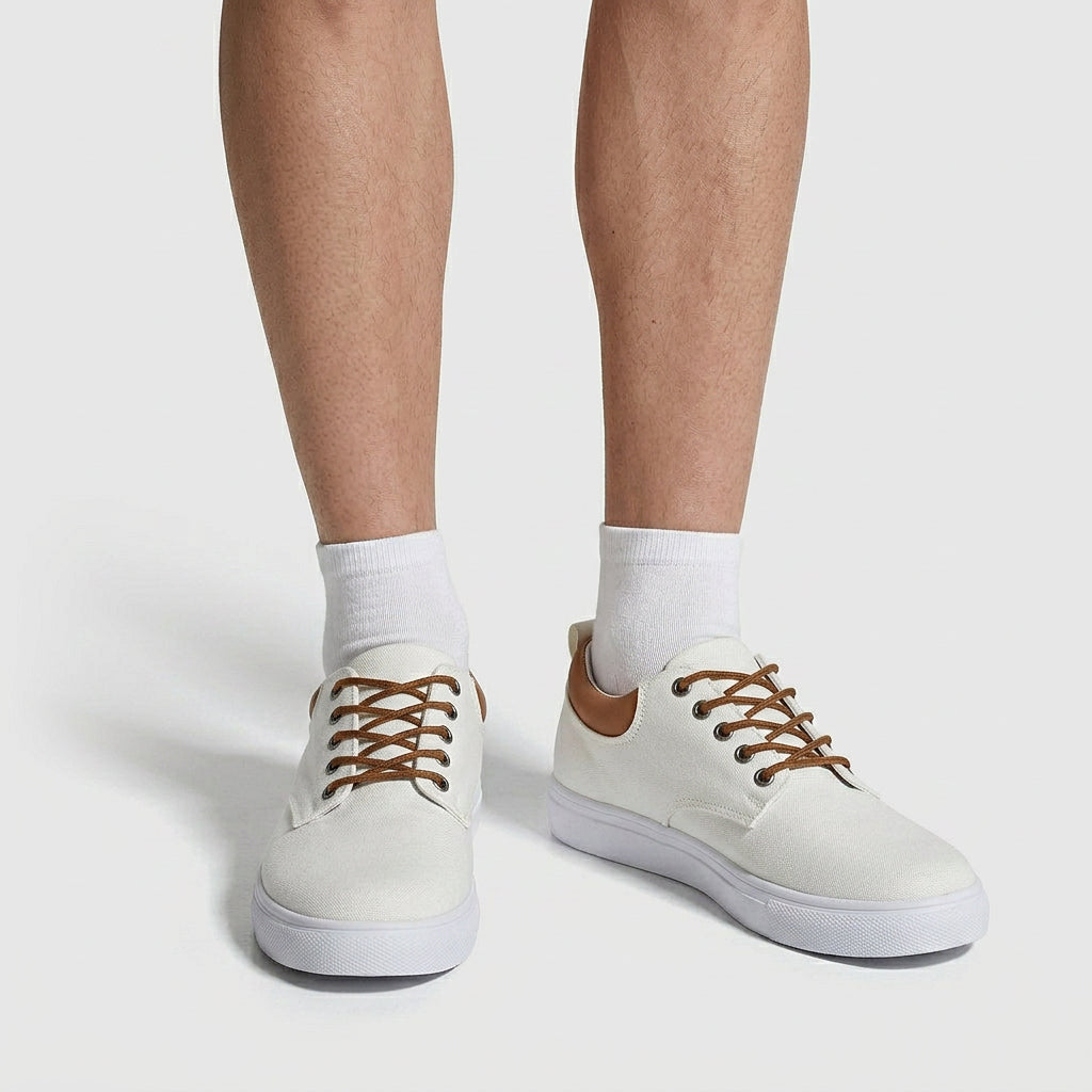 Baskets Toile Lacées Semelle Plate Talon Contrasté pour Homme