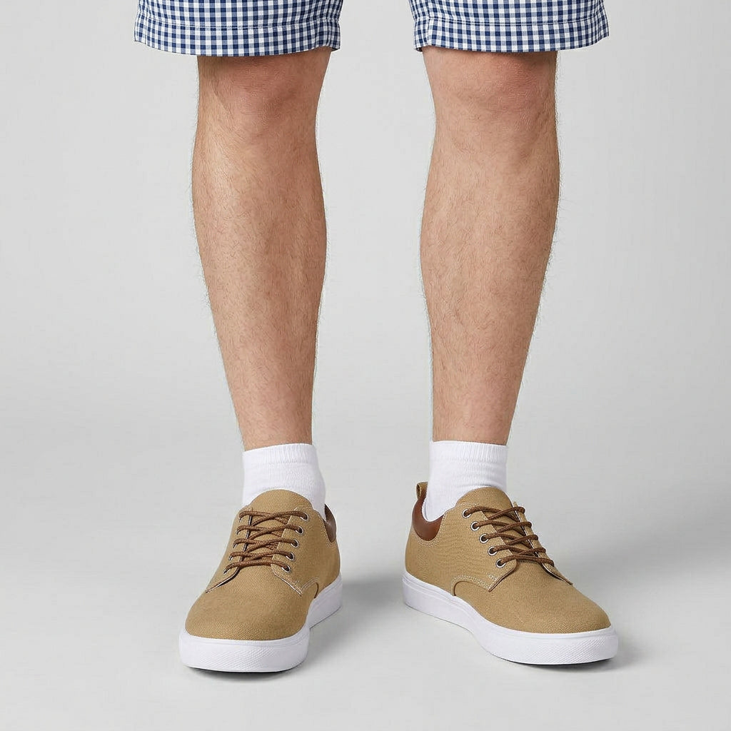 Baskets Toile Lacées Semelle Plate Talon Contrasté pour Homme