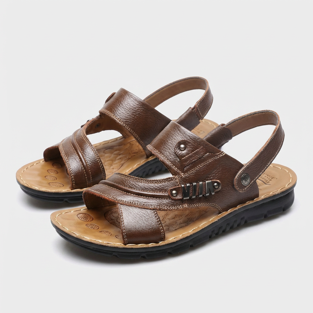 Sandales Cuir Brides Croisées Bout Ouvert pour Homme