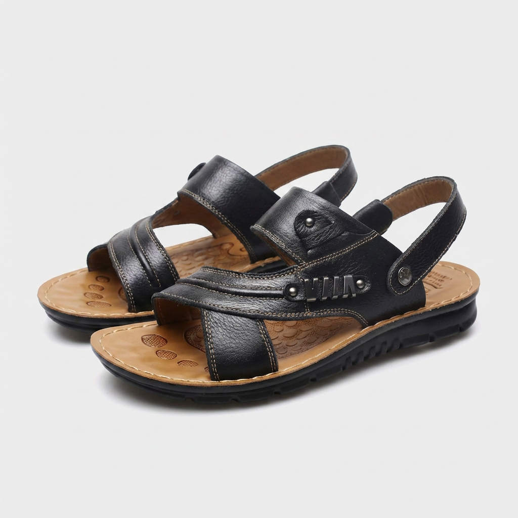 Sandales Cuir Brides Croisées Bout Ouvert pour Homme