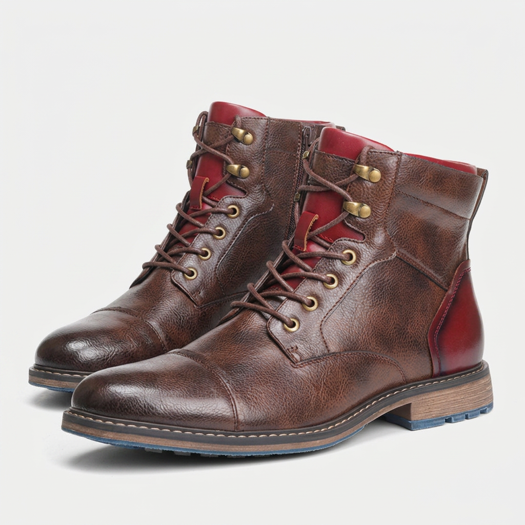 Bottines Cuir Lacées Style Vintage pour Homme