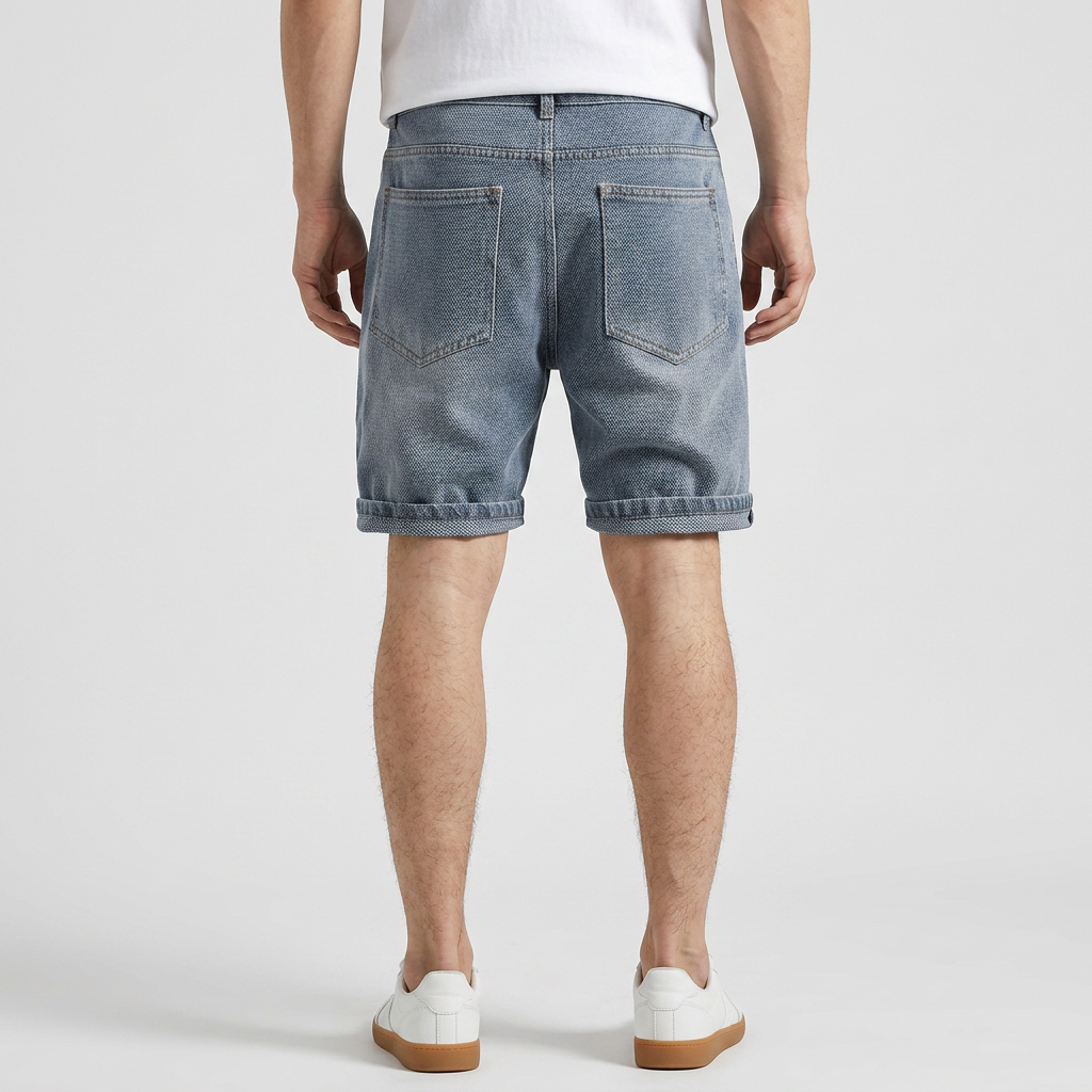 Men's Textured Rolled Hem Zip Fly Denim Shorts