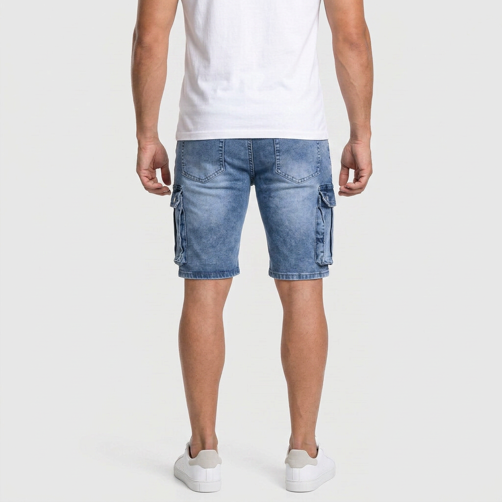 Short Cargo Denim Poches à Rabat pour Homme