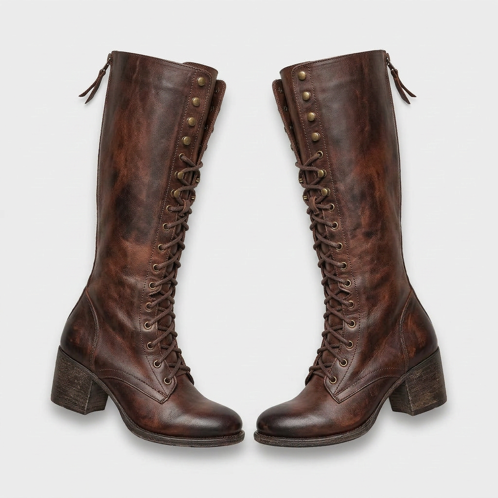 Bottes Hautes Lacées Talon Bloc pour Femme