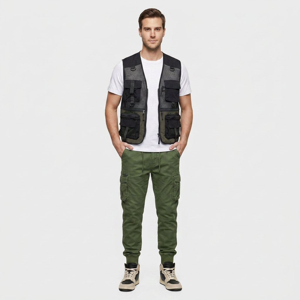 Pantalon Cargo Multi-Poches Chevilles Élastiquées pour Homme