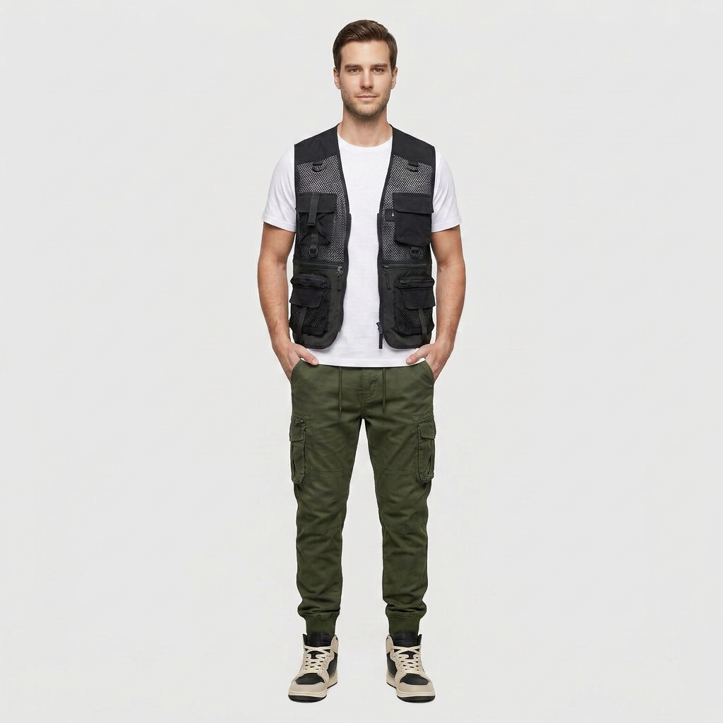 Pantalon Cargo Multi-Poches Chevilles Élastiquées pour Homme
