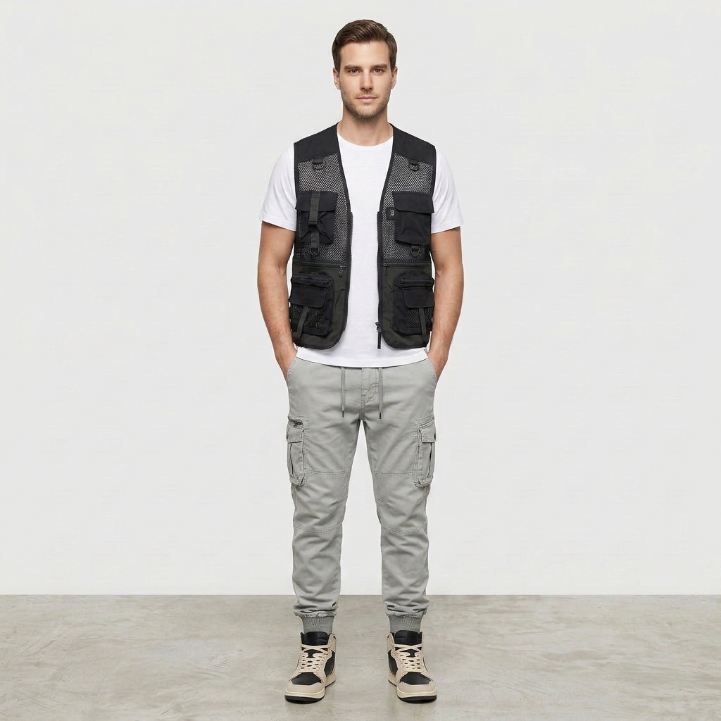 Pantalon Cargo Multi-Poches Chevilles Élastiquées pour Homme
