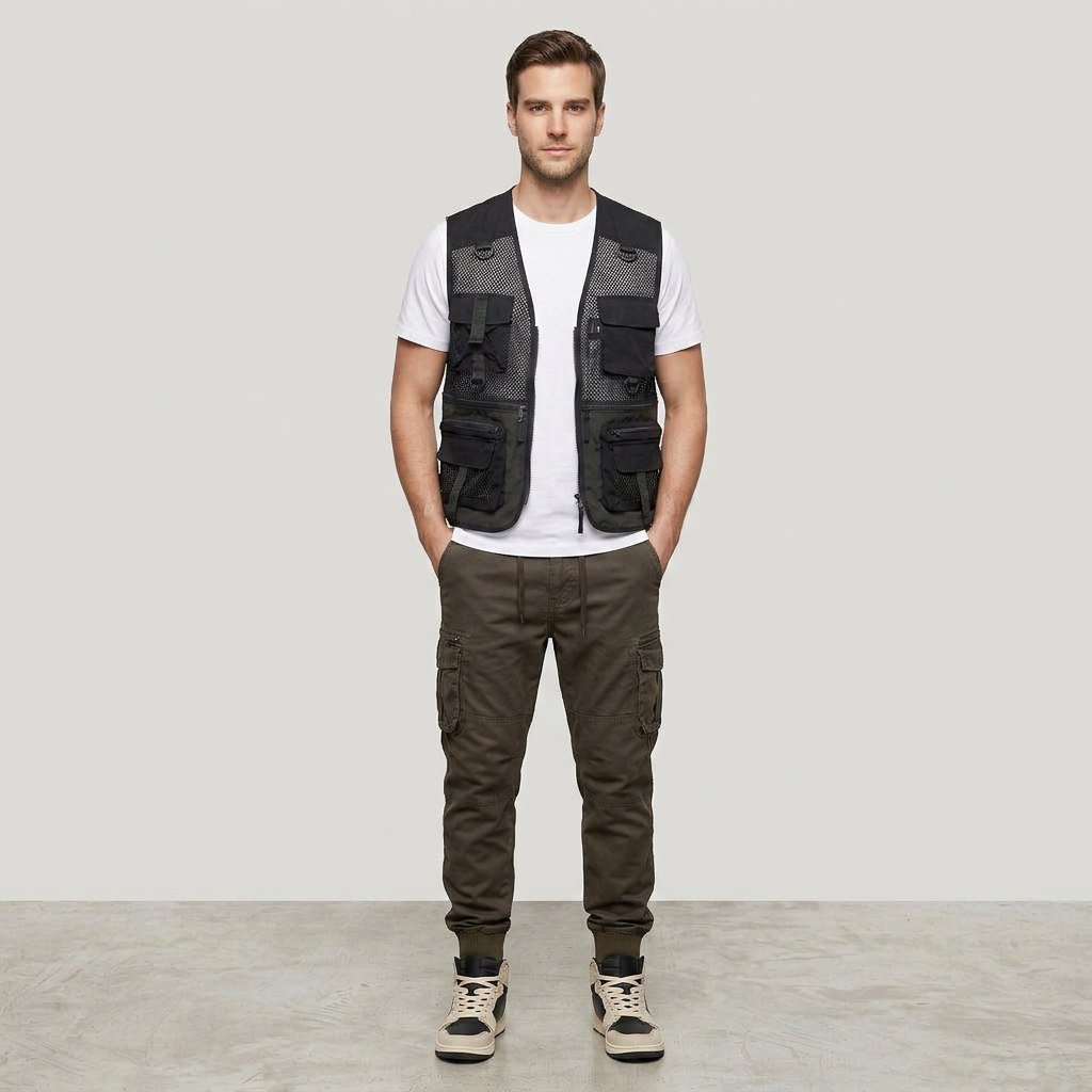 Pantalon Cargo Multi-Poches Chevilles Élastiquées pour Homme
