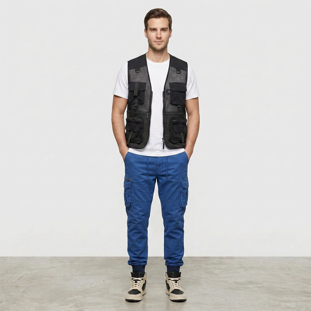 Pantalon Cargo Multi-Poches Chevilles Élastiquées pour Homme