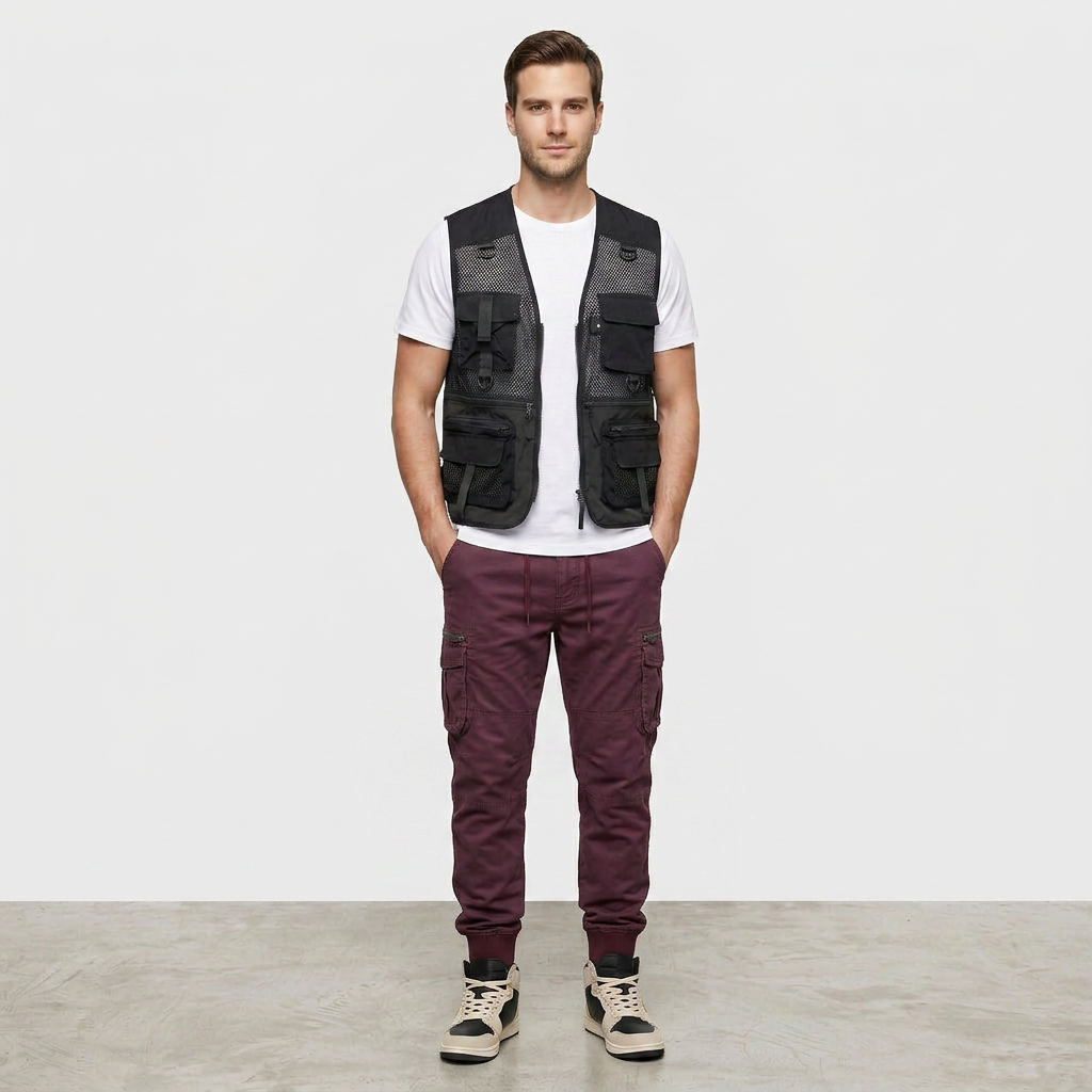 Pantalon Cargo Multi-Poches Chevilles Élastiquées pour Homme