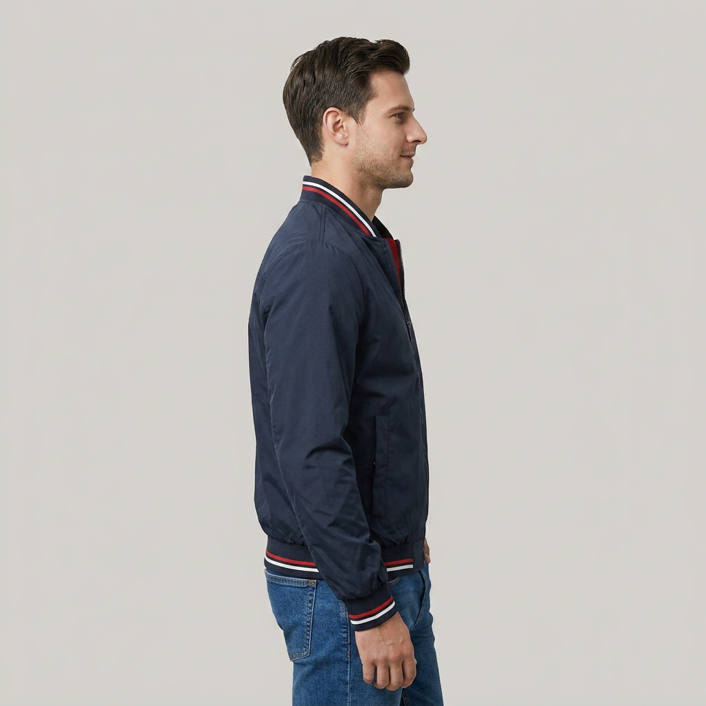 Veste Bomber Zippée Finitions Côtelées pour Homme