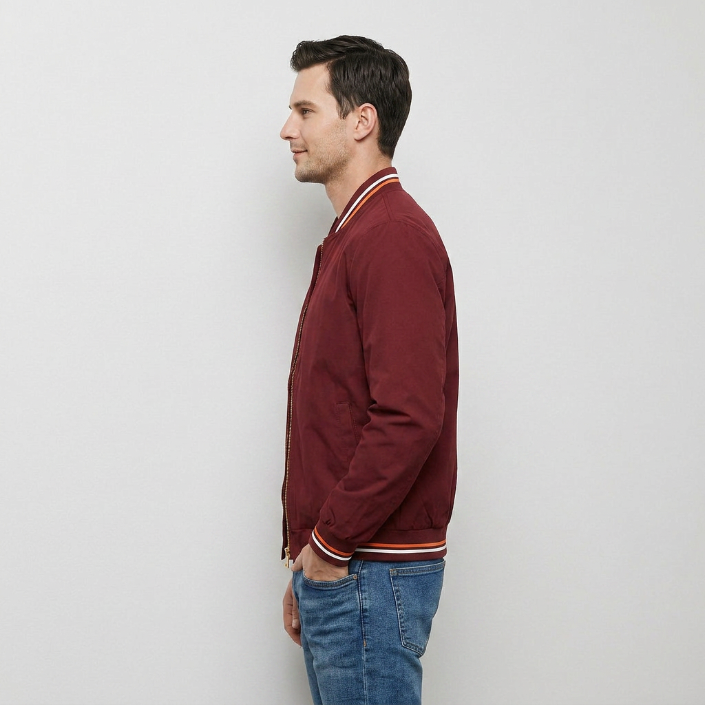 Veste Bomber Zippée Finitions Côtelées pour Homme