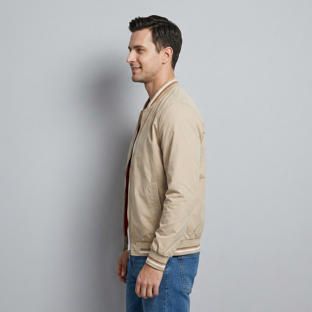 Veste Bomber Zippée Finitions Côtelées pour Homme
