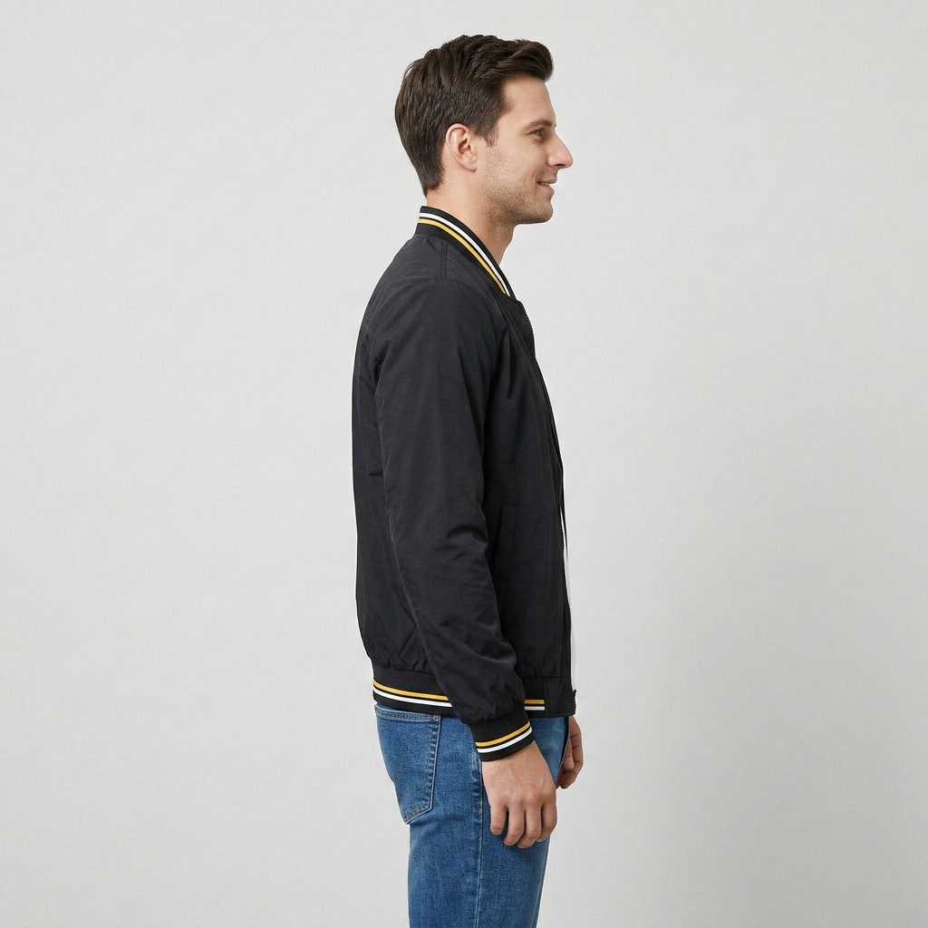 Veste Bomber Zippée Finitions Côtelées pour Homme