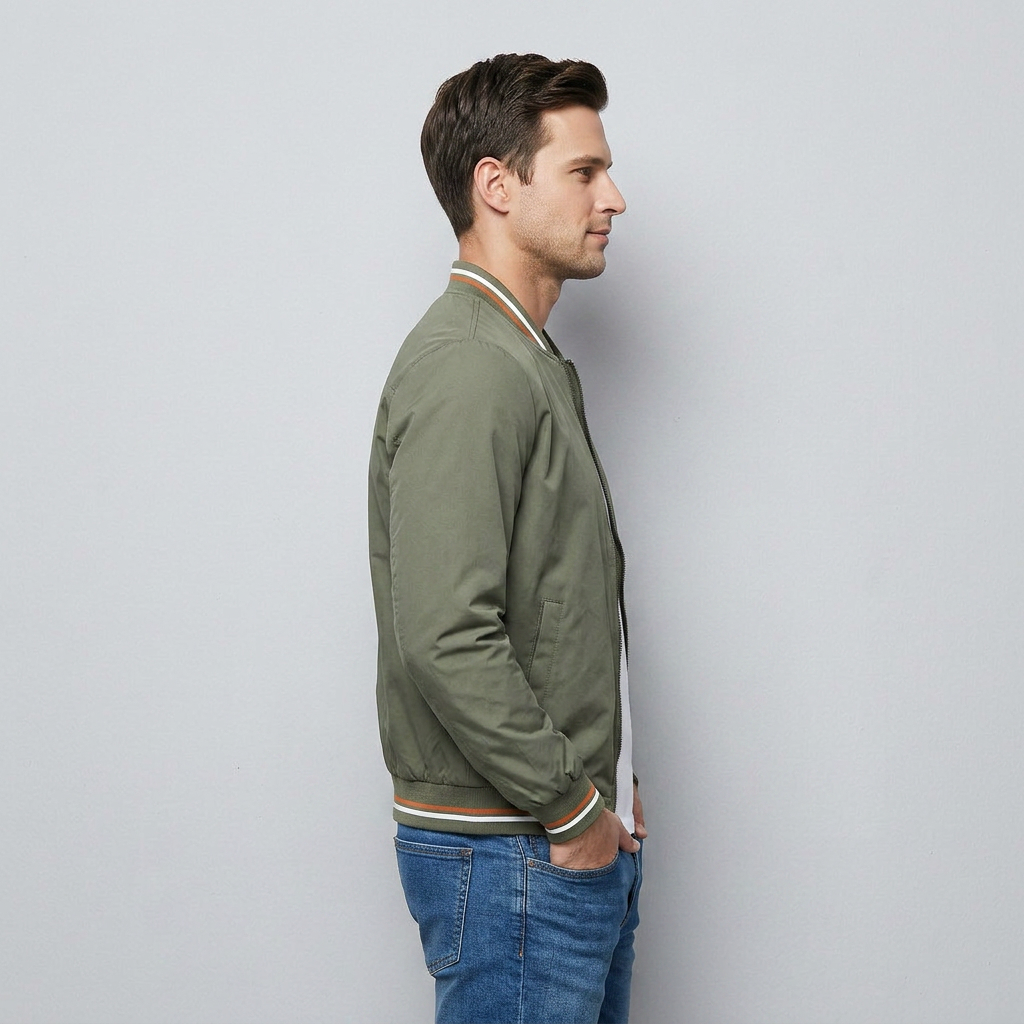 Veste Bomber Zippée Finitions Côtelées pour Homme