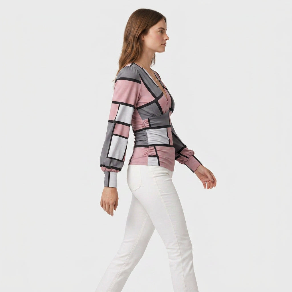 Blouse Col V Profond Taille Froncée pour Femme