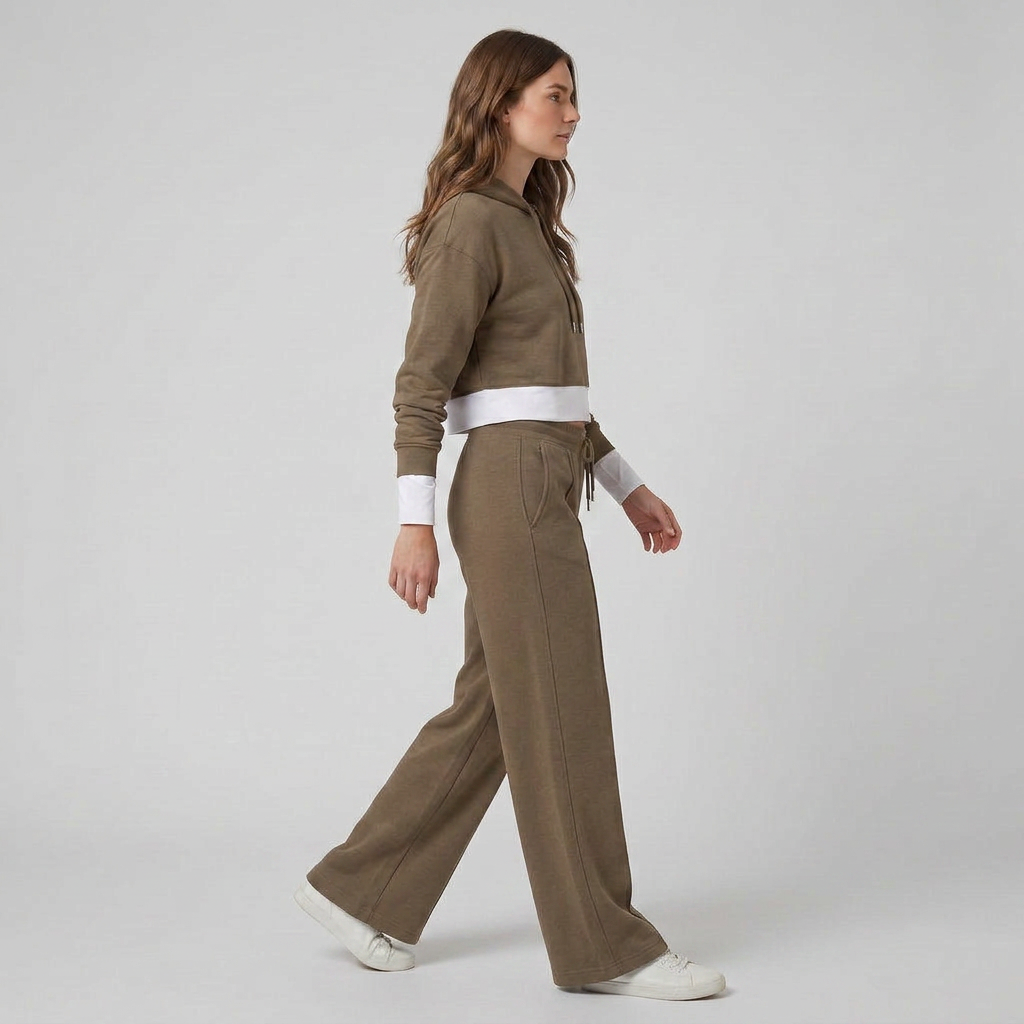Ensemble Deux Pièces Sweat Capuche Bicolore Pantalon Large pour Femme
