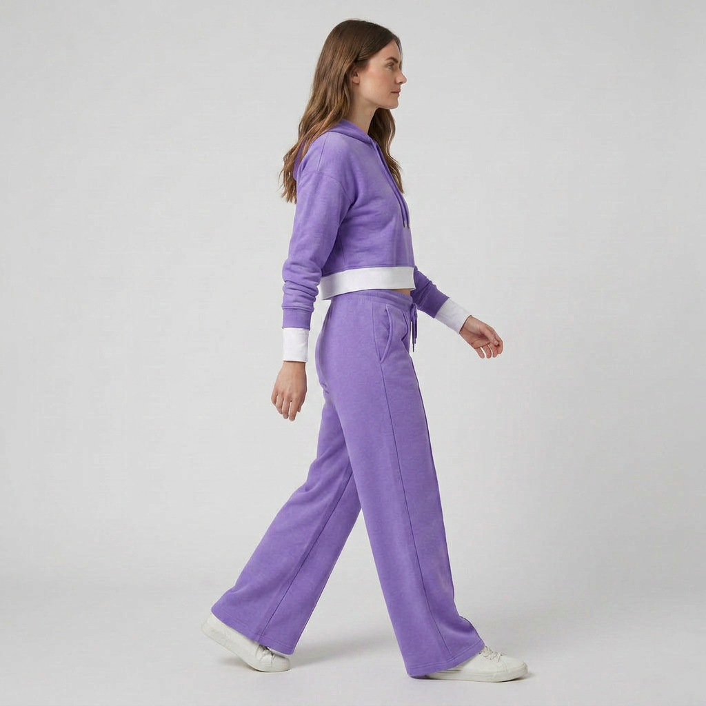 Ensemble Deux Pièces Sweat Capuche Bicolore Pantalon Large pour Femme