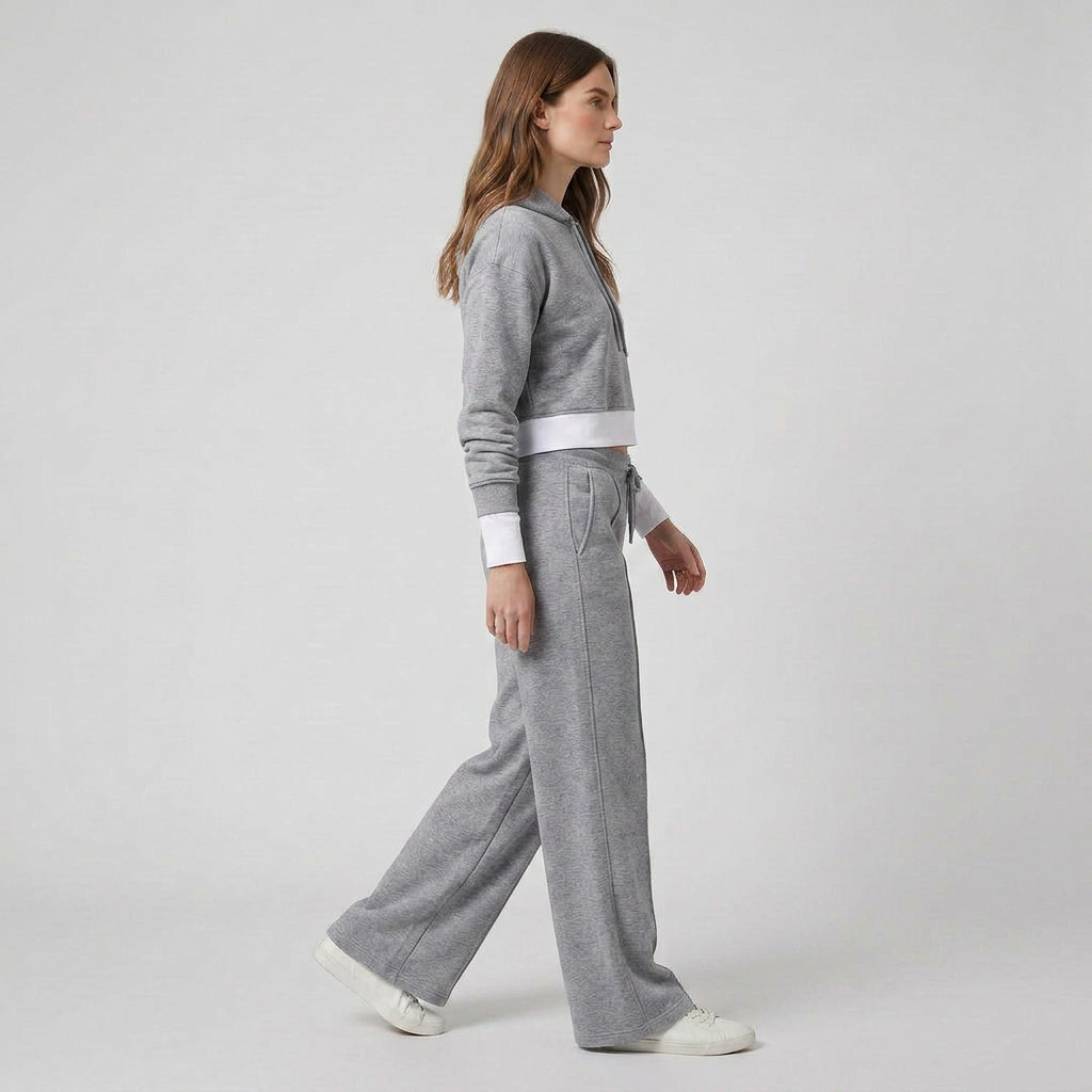Ensemble Deux Pièces Sweat Capuche Bicolore Pantalon Large pour Femme